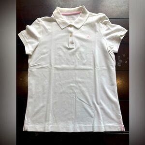 Lilly Pulitzer Resort White Pima Cotton EUC Polo Shirt SHORT Sleeve Size Small